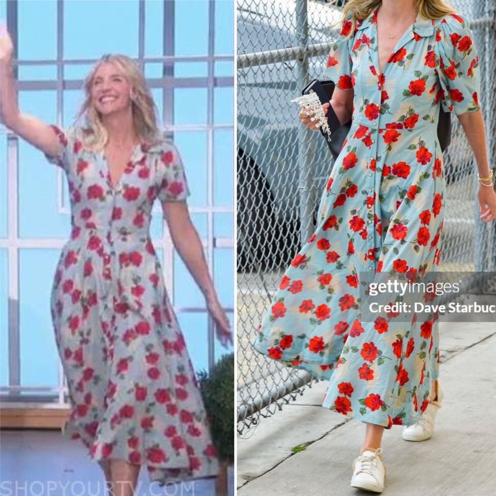 The Great Bridge Floral Midi Dress Blue Red Cotton Size 0 / XS - Picture 6 of 15